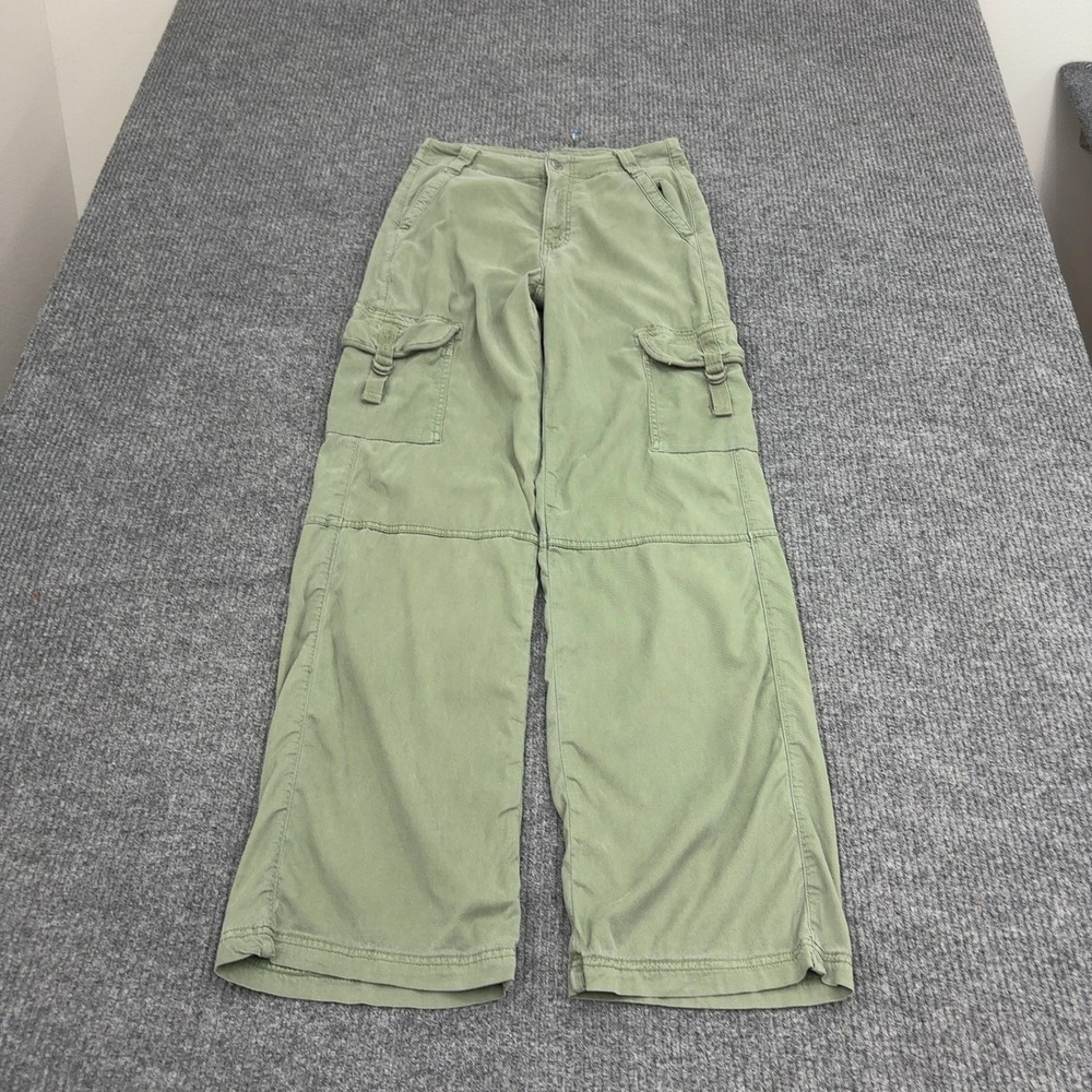 American Eagle Cargo Pants Womens 2 Long Green Lyocell‎ Stretch Wide Leg Utility